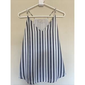 LOFT White/Navy Blue Preppy Stripe Vneck Cami Shell Tank Top Shirt Small Petites